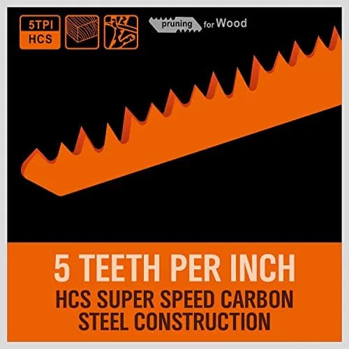 HORUSDY 12-Inch Wood Pruning Reciprocating Saw Blades, 5 TPI HCS Carbon Steel, 5-Pack | Fast Cutting Green Wood & Plastic thumbnail 2