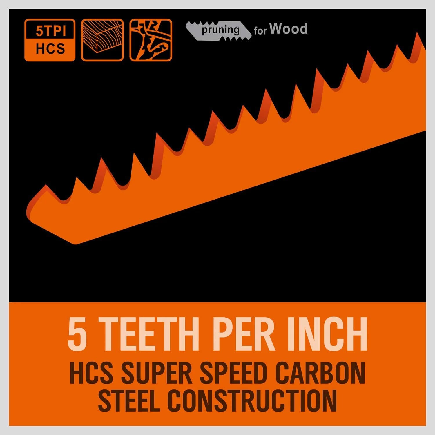 HORUSDY 12-Inch Wood Pruning Reciprocating Saw Blades, 5 TPI HCS Carbon Steel, 5-Pack | Fast Cutting Green Wood & Plastic - view 2