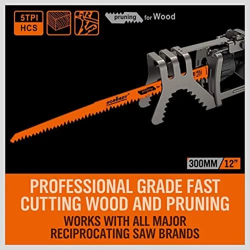 HORUSDY 12-Inch Wood Pruning Reciprocating Saw Blades, 5 TPI HCS Carbon Steel, 5-Pack | Fast Cutting Green Wood & Plastic thumbnail 3