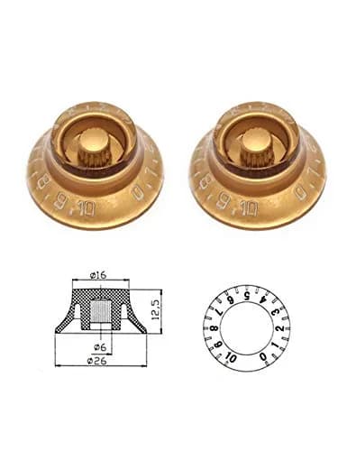 Metallor Gold Top Hat Electric Guitar Knobs 4Pcs | Fits 6mm Spline Shaft Pots thumbnail 4
