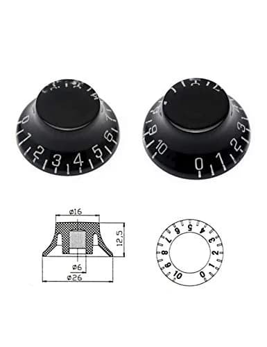 Metallor Black Top Hat Guitar Knobs for Gibson Les Paul Style Electric Guitars, 6mm Spline Shaft (4-Pack) thumbnail 4