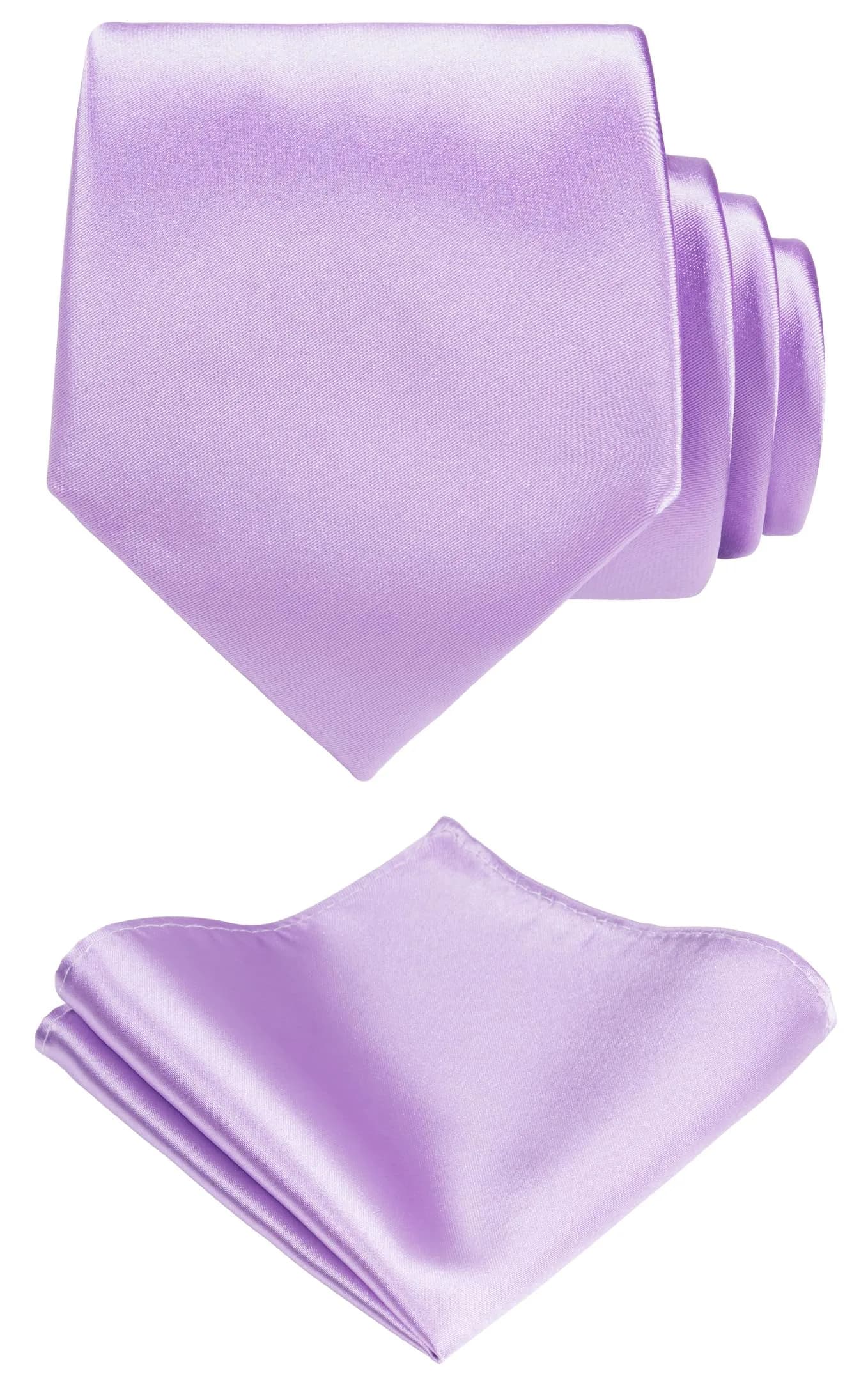 Tie G U Style Solid Satin Lavender Necktie & Pocket Square Set | Formal Gift Box (57 inch)