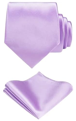 Tie G U Style Solid Satin Lavender Necktie & Pocket Square Set | Formal Gift Box (57 inch) thumbnail 1