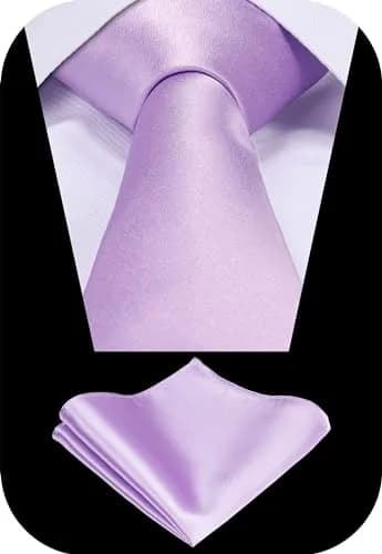 Tie G U Style Solid Satin Lavender Necktie & Pocket Square Set | Formal Gift Box (57 inch) thumbnail 2