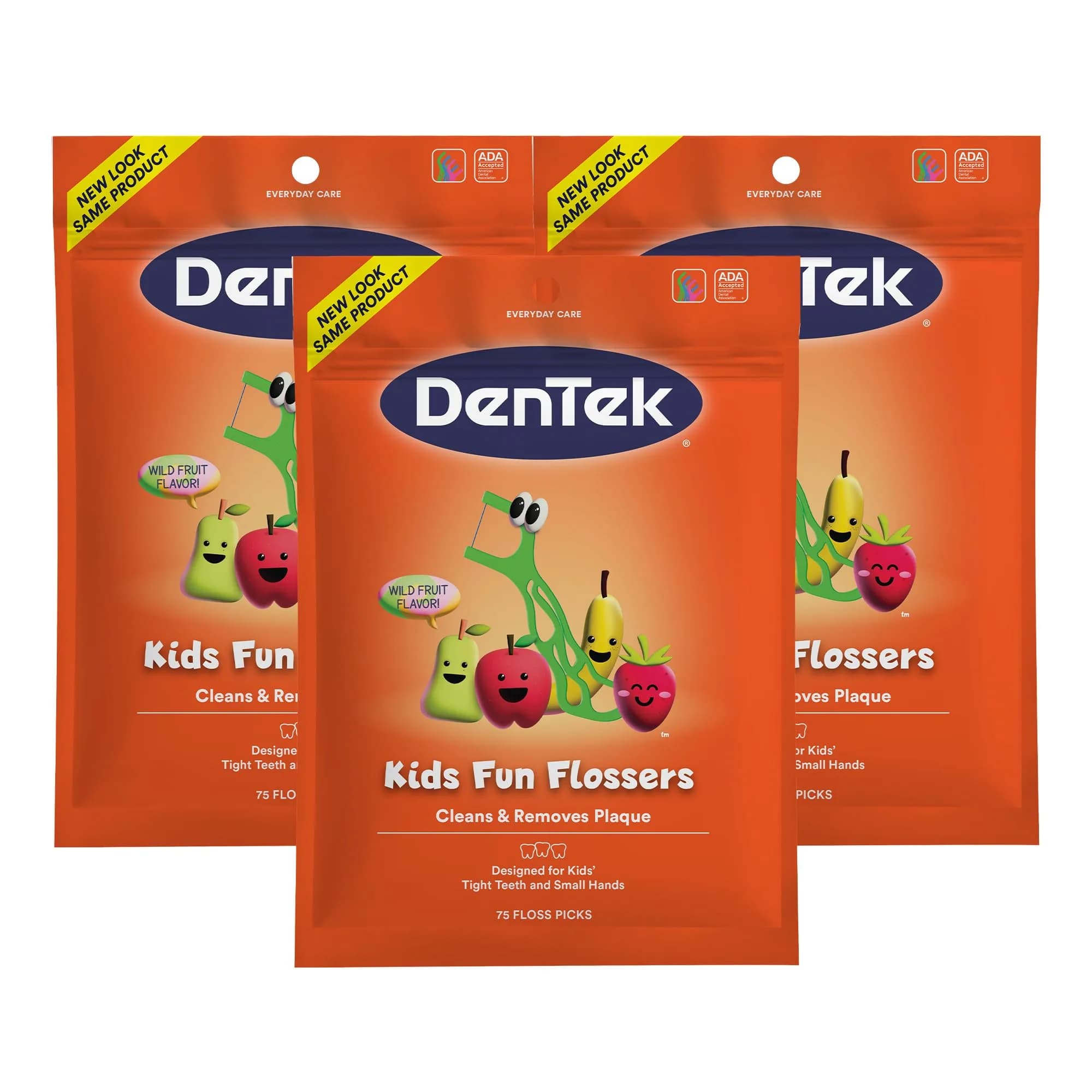 DenTek Kids Flossers Wild Fruit Flavor 225 Count (Pack of 3) | Fluoride-Coated for Oral Health - main product image