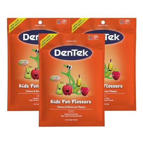 DenTek Kids Flossers Wild Fruit Flavor 225 Count (Pack of 3) | Fluoride-Coated for Oral Health thumbnail 1