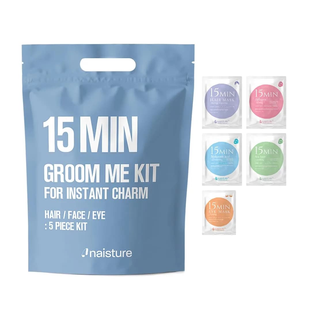 Naisture 15 Min Groom Me Kit Skincare Gift Set for Men – All-in-One Hair, Face & Eye Masks, Complete Grooming Self-Care (5 pcs)