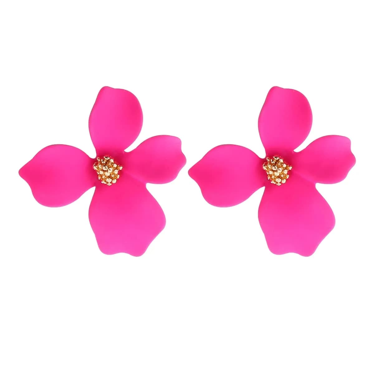 Artilady Boho Flower Stud Earrings for Women, Rose Pink Resin & Brass | Lightweight Daily Wear