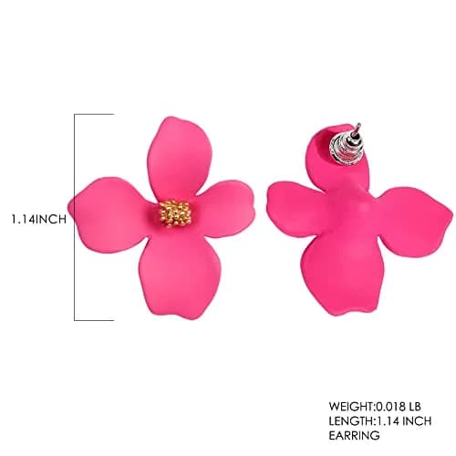 Artilady Boho Flower Stud Earrings for Women, Rose Pink Resin & Brass | Lightweight Daily Wear thumbnail 4