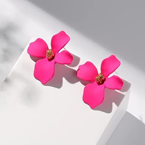 Artilady Boho Flower Stud Earrings for Women, Rose Pink Resin & Brass | Lightweight Daily Wear thumbnail 6