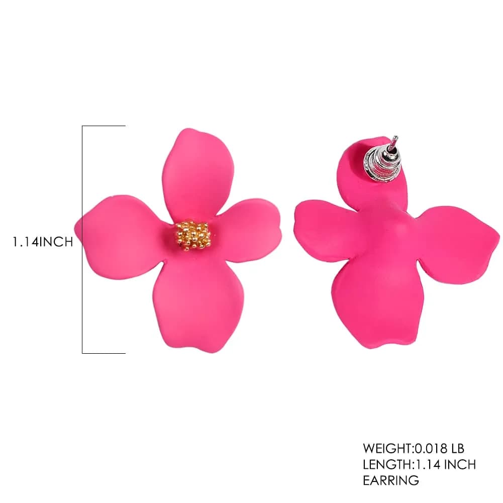 Artilady Boho Flower Stud Earrings for Women, Rose Pink Resin & Brass | Lightweight Daily Wear - view 4