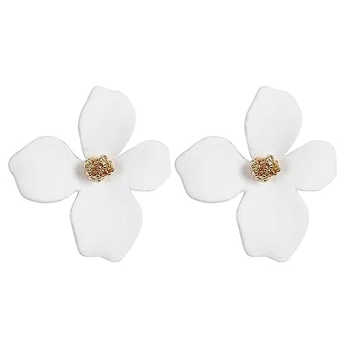 Artilady White Flower Boho Stud Earrings for Women | Hypoallergenic Lightweight Acrylic Resin thumbnail 1