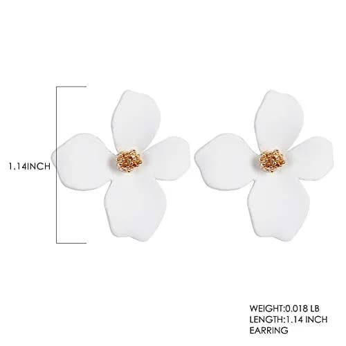 Artilady White Flower Boho Stud Earrings for Women | Hypoallergenic Lightweight Acrylic Resin thumbnail 3