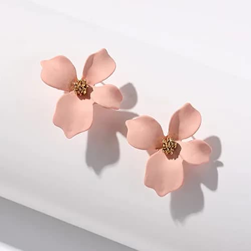 Artilady Pink Flower Boho Stud Earrings for Women | Acrylic Resin & Brass, Lightweight & Hypoallergenic thumbnail 6