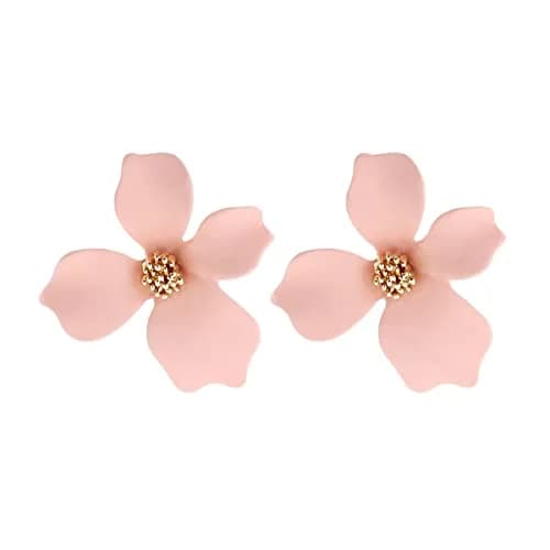 Artilady Pink Flower Boho Stud Earrings for Women | Acrylic Resin & Brass, Lightweight & Hypoallergenic thumbnail 1