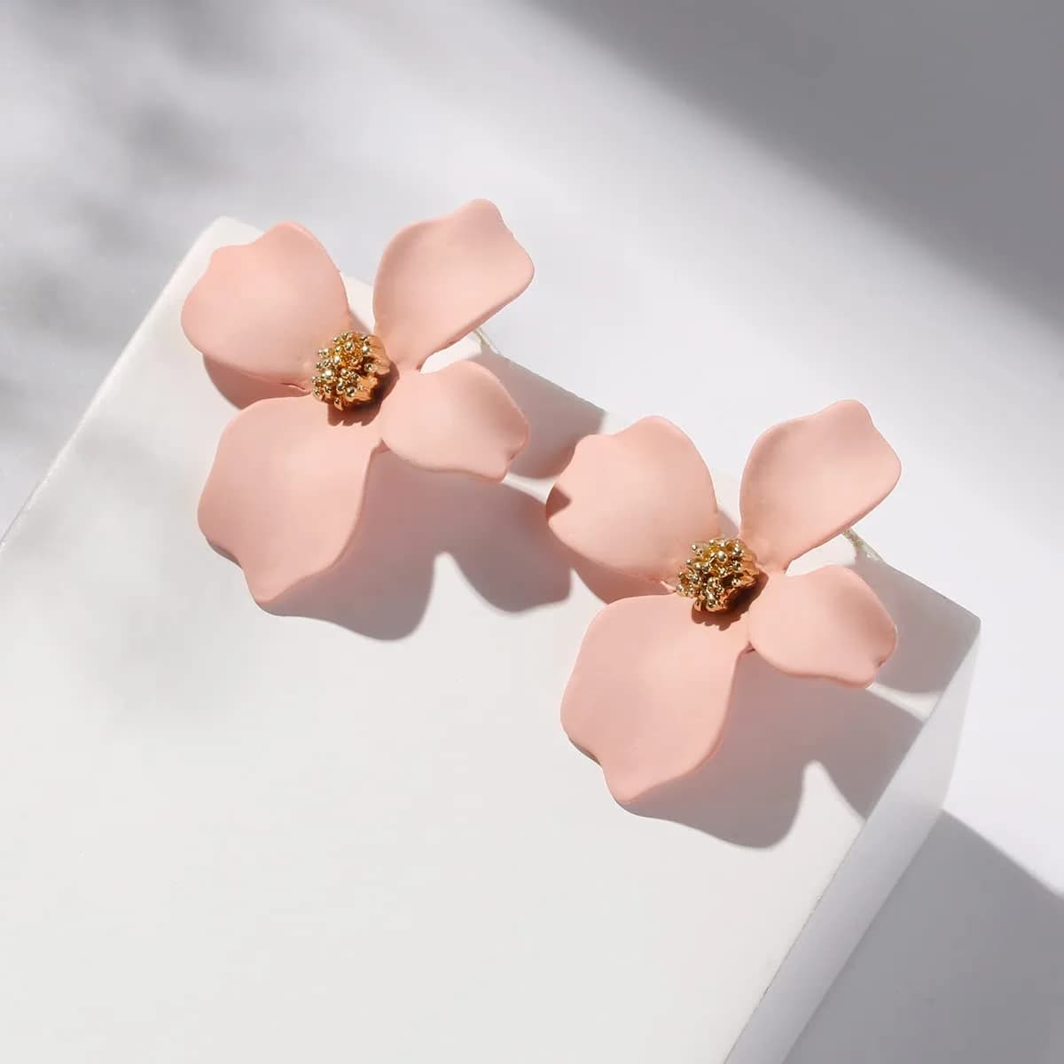 Artilady Pink Flower Boho Stud Earrings for Women | Acrylic Resin & Brass, Lightweight & Hypoallergenic - view 3