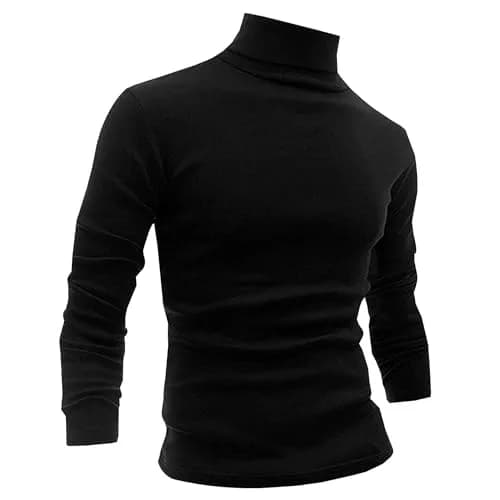 LONGBIDA Men's Slim Fit Basic Long Sleeve Pullover Top Turtleneck (Black, S) | Slim Fit Casual Sweater thumbnail 1