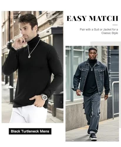 LONGBIDA Men's Slim Fit Basic Long Sleeve Pullover Top Turtleneck (Black, S) | Slim Fit Casual Sweater thumbnail 5