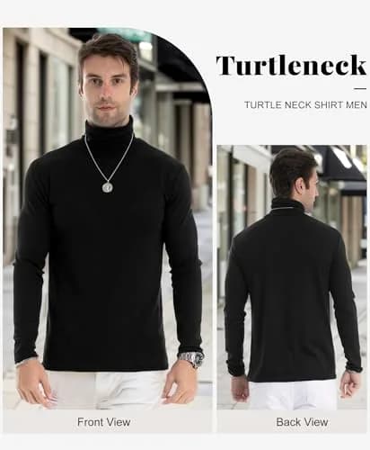LONGBIDA Men's Slim Fit Basic Long Sleeve Pullover Top Turtleneck (Black, S) | Slim Fit Casual Sweater thumbnail 6