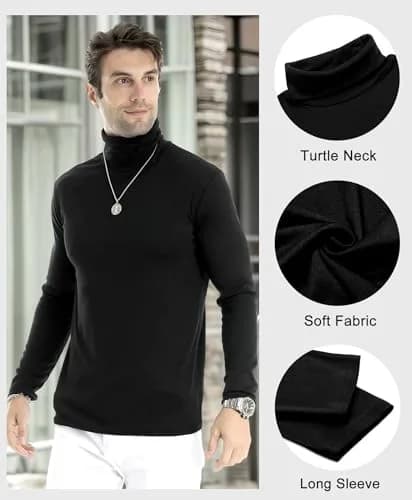 LONGBIDA Men's Slim Fit Basic Long Sleeve Pullover Top Turtleneck (Black, S) | Slim Fit Casual Sweater thumbnail 7