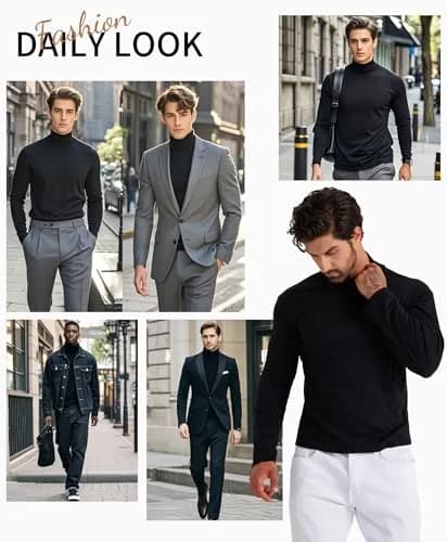 LONGBIDA Men's Slim Fit Basic Long Sleeve Pullover Top Turtleneck (Black, S) | Slim Fit Casual Sweater thumbnail 2