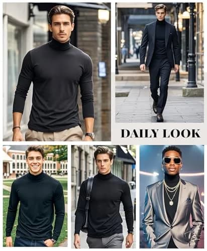 LONGBIDA Men's Slim Fit Basic Long Sleeve Pullover Top Turtleneck (Black, S) | Slim Fit Casual Sweater thumbnail 3