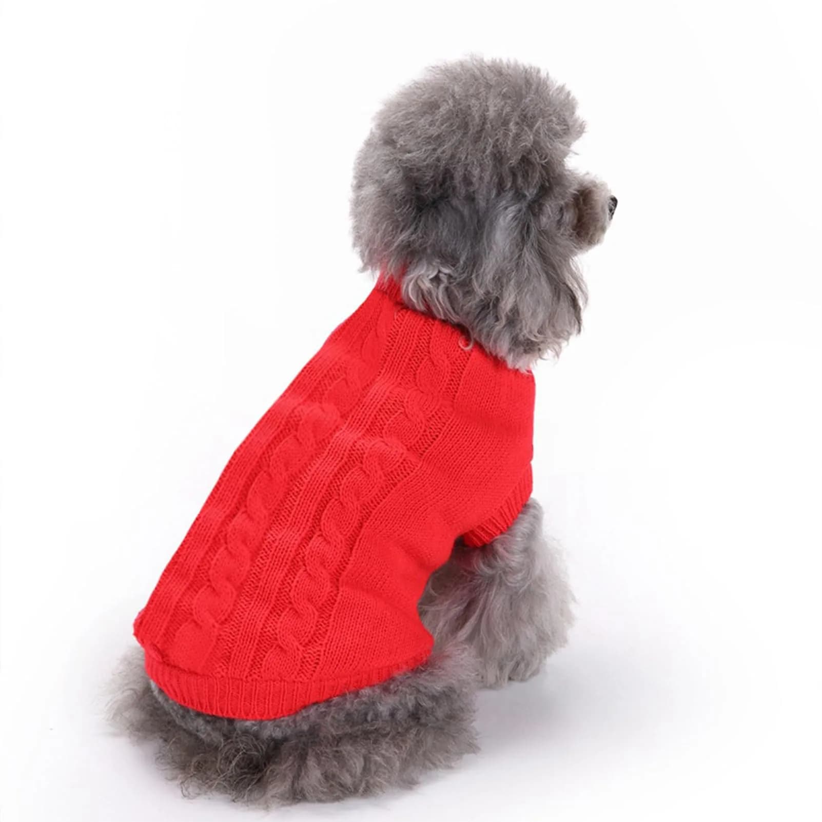 CHBORCHICEN Knitted Small Dog Sweater, Turtleneck Pullover | Warm Winter Puppy Clothes for Small Breeds — Red / Large