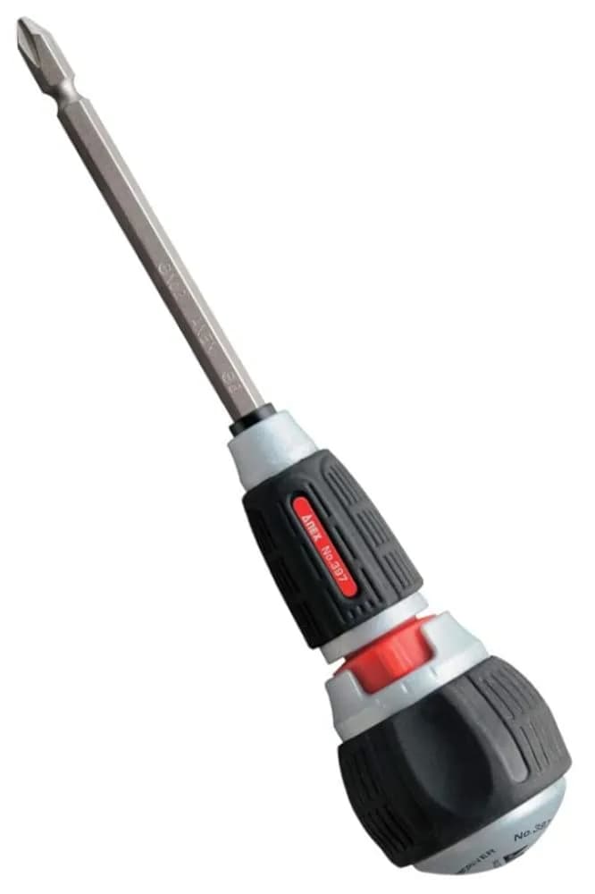 Anex 72-Gear Ratcheting Screwdriver with Ball Handle & Magnetic Bit Set 135mm (5.3") | Heavy Duty Japanese Tool