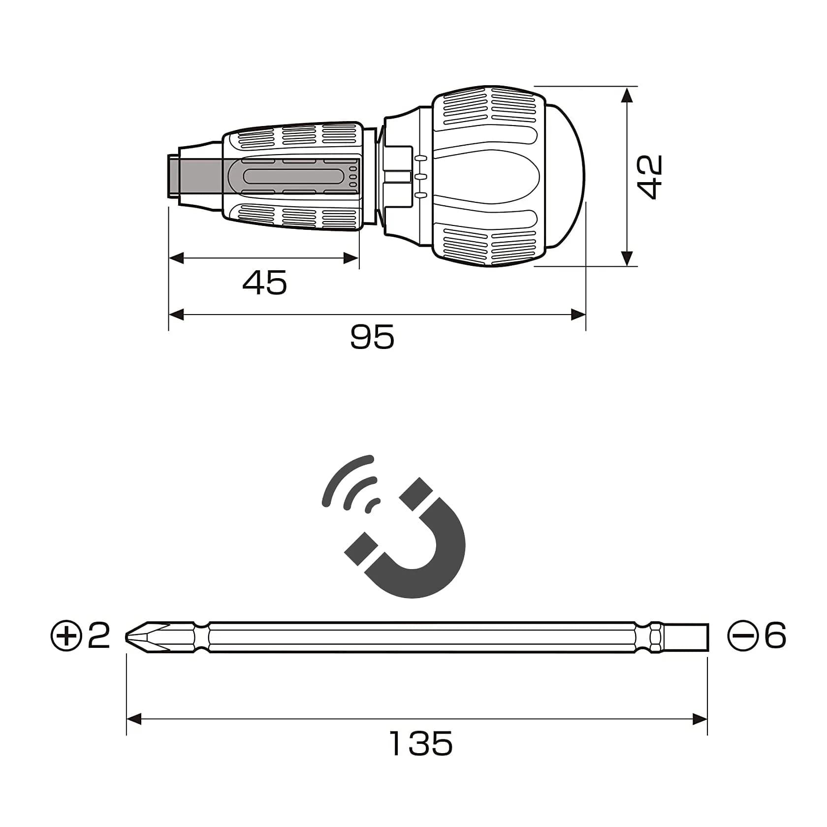 Anex 72-Gear Ratcheting Screwdriver with Ball Handle & Magnetic Bit Set 135mm (5.3") | Heavy Duty Japanese Tool - view 7