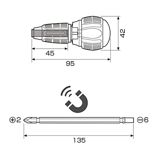 Anex 72-Gear Ratcheting Screwdriver with Ball Handle & Magnetic Bit Set 135mm (5.3") | Heavy Duty Japanese Tool thumbnail 7