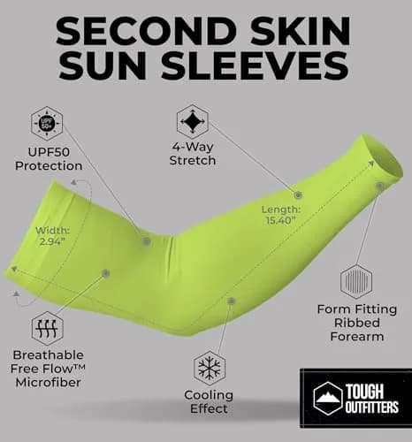 Tough Outdoors UV Arm Sleeves for Men & Women - Sun Protection Cooling Compression (2-Pack, Yellow) thumbnail 5