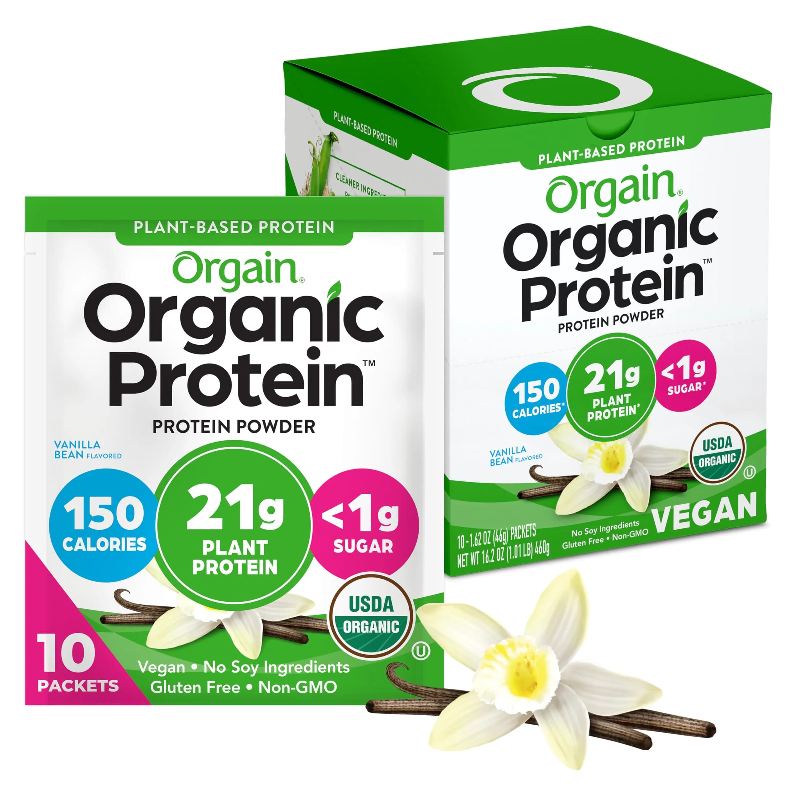 Orgain Organic Vegan Protein Powder Vanilla Bean 162g (5.7 oz) | 21g Protein Per Serving - main product image