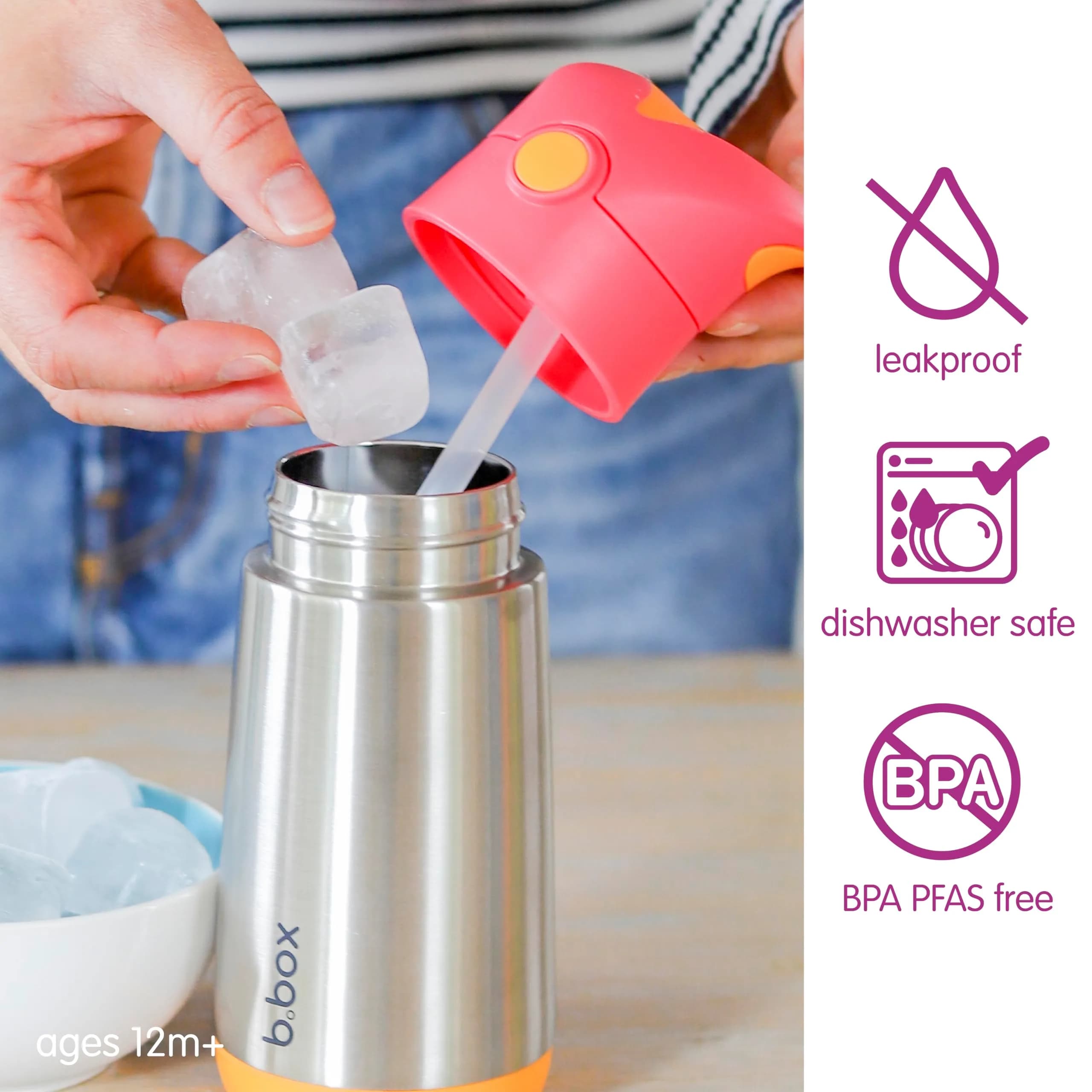 b.box Insulated Water Bottle for Kids, 350ml (12 oz) Toddler Water Bottle with Straw | Keeps Drinks Cold for 8 Hours - view 2
