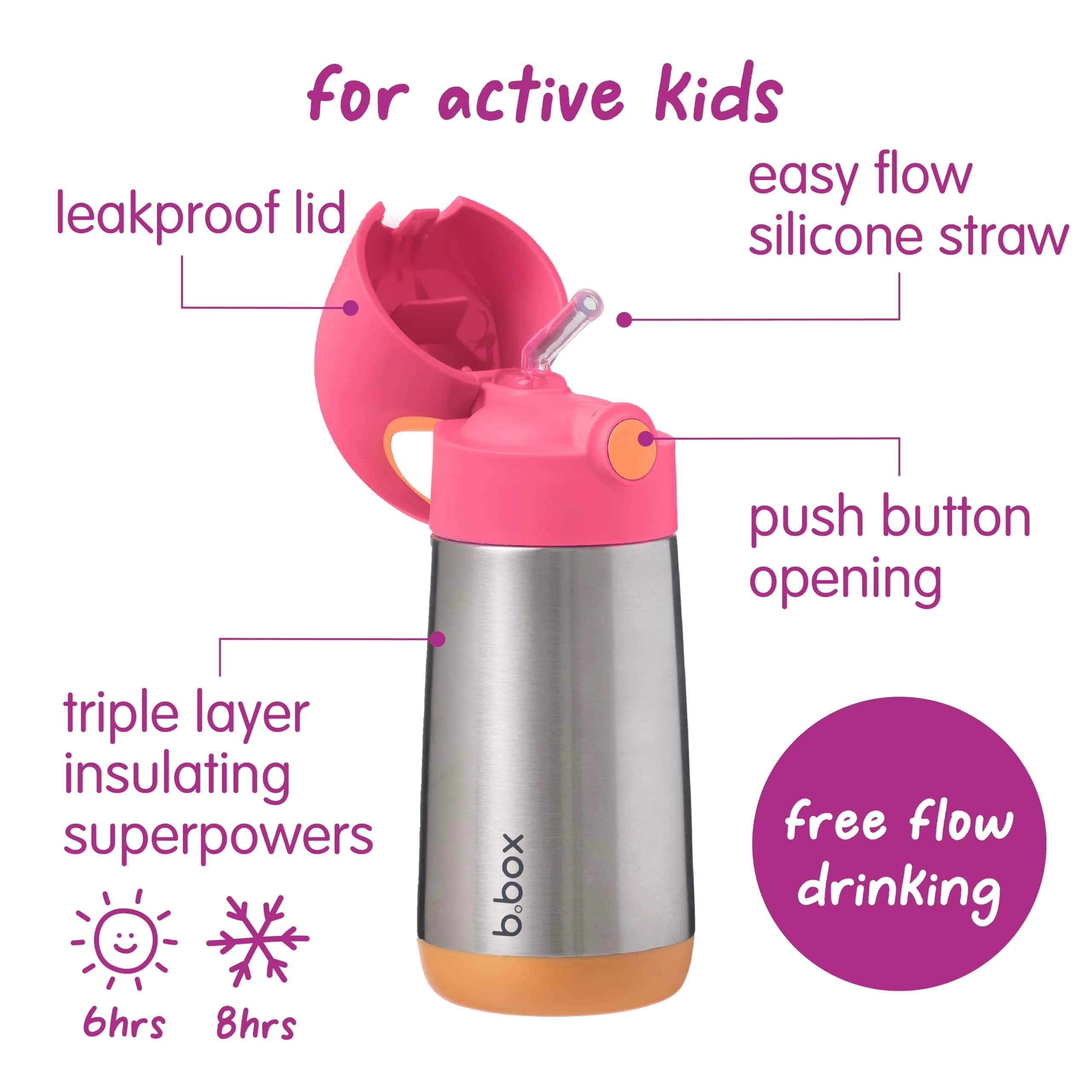 b.box Insulated Water Bottle for Kids, 350ml (12 oz) Toddler Water Bottle with Straw | Keeps Drinks Cold for 8 Hours - view 3