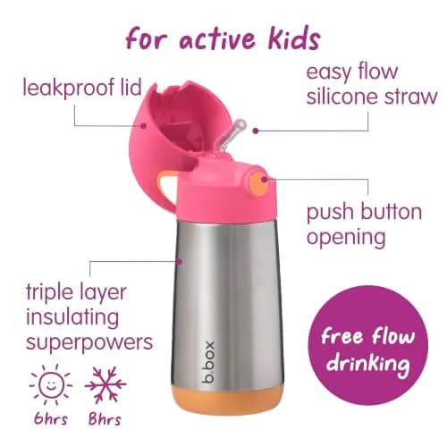 b.box Insulated Water Bottle for Kids, 350ml (12 oz) Toddler Water Bottle with Straw | Keeps Drinks Cold for 8 Hours thumbnail 3