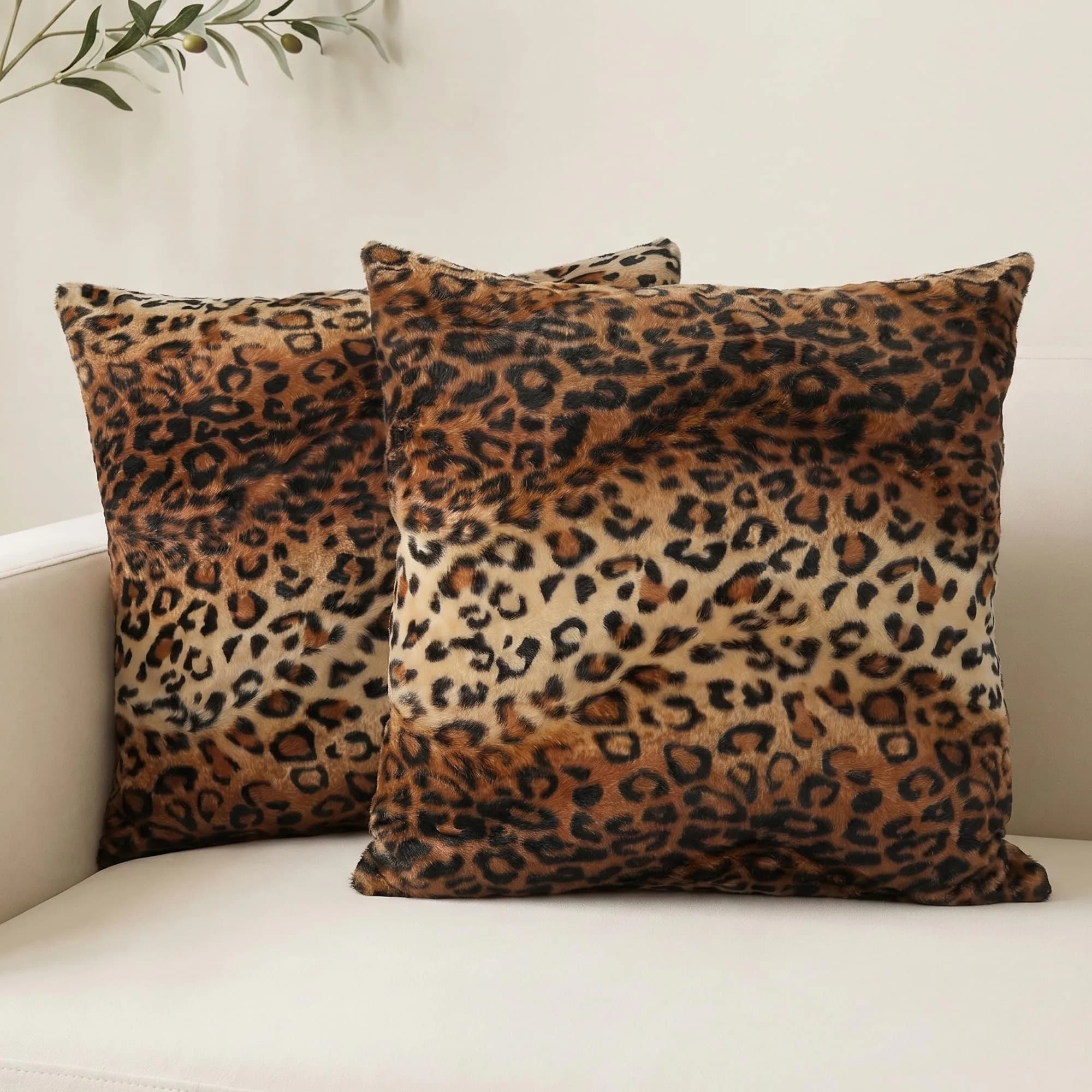 CARRIE HOME Leopard Print Pillow Covers 18x18 | Soft Plush Cheetah Decor, Set of 2