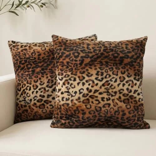 CARRIE HOME Leopard Print Pillow Covers 18x18 | Soft Plush Cheetah Decor, Set of 2 thumbnail 1