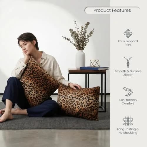 CARRIE HOME Leopard Print Pillow Covers 18x18 | Soft Plush Cheetah Decor, Set of 2 thumbnail 5