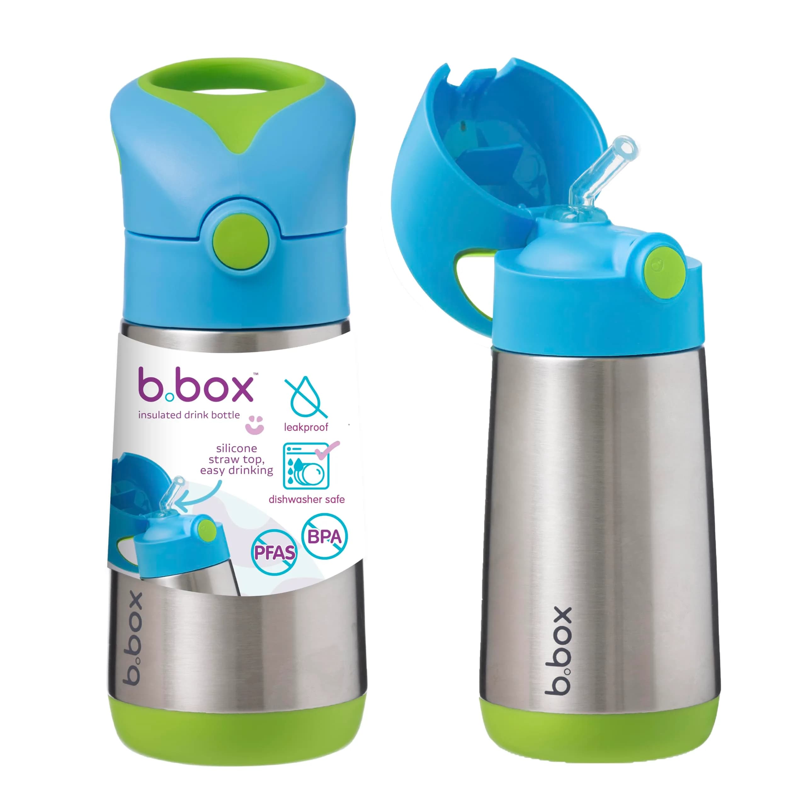 b.box Insulated Water Bottle for Kids, 350ml (12 oz) Ocean Breeze | Keeps Drinks Cold 8 Hrs, Warm 6 Hrs - main product image