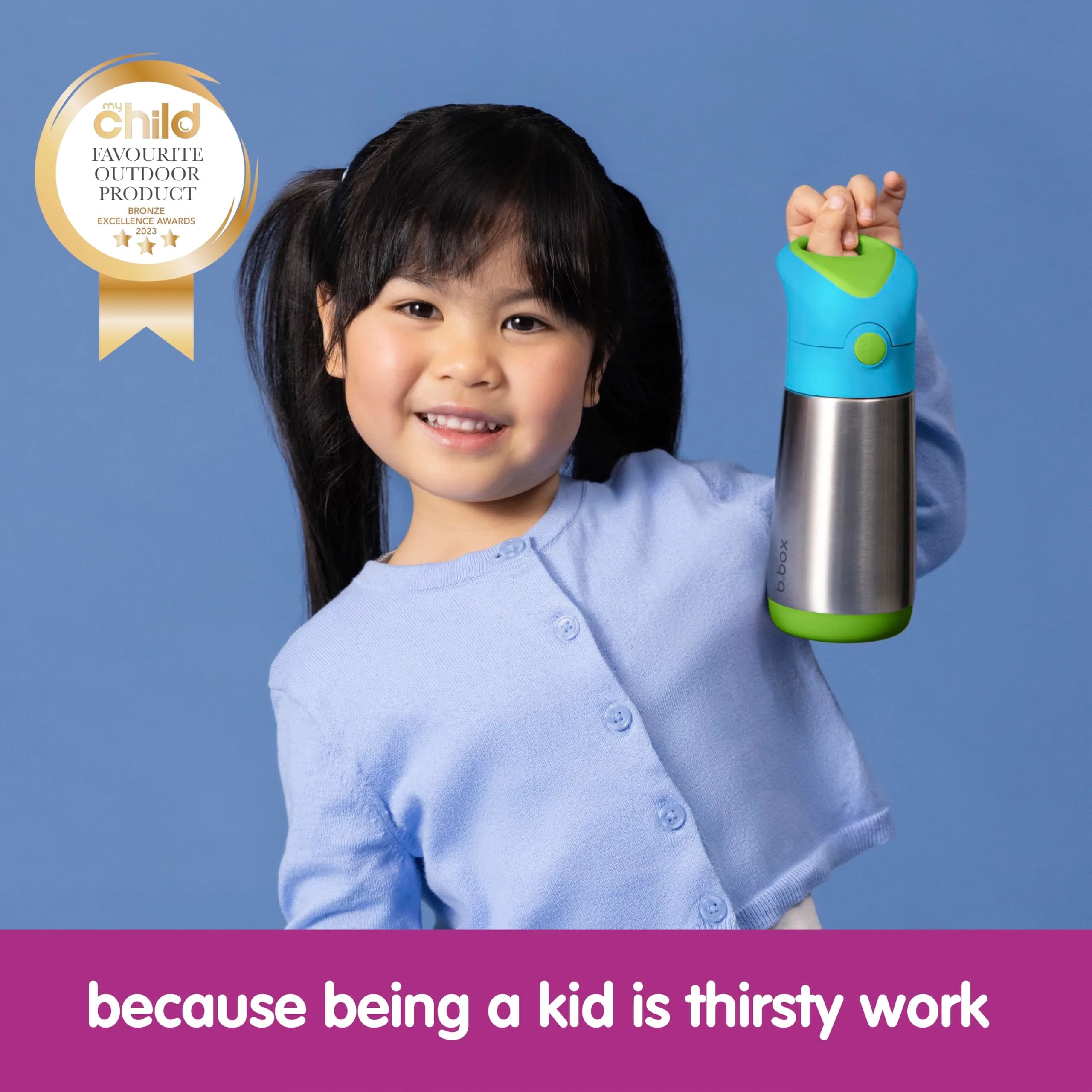 b.box Insulated Water Bottle for Kids, 350ml (12 oz) Ocean Breeze | Keeps Drinks Cold 8 Hrs, Warm 6 Hrs - view 6