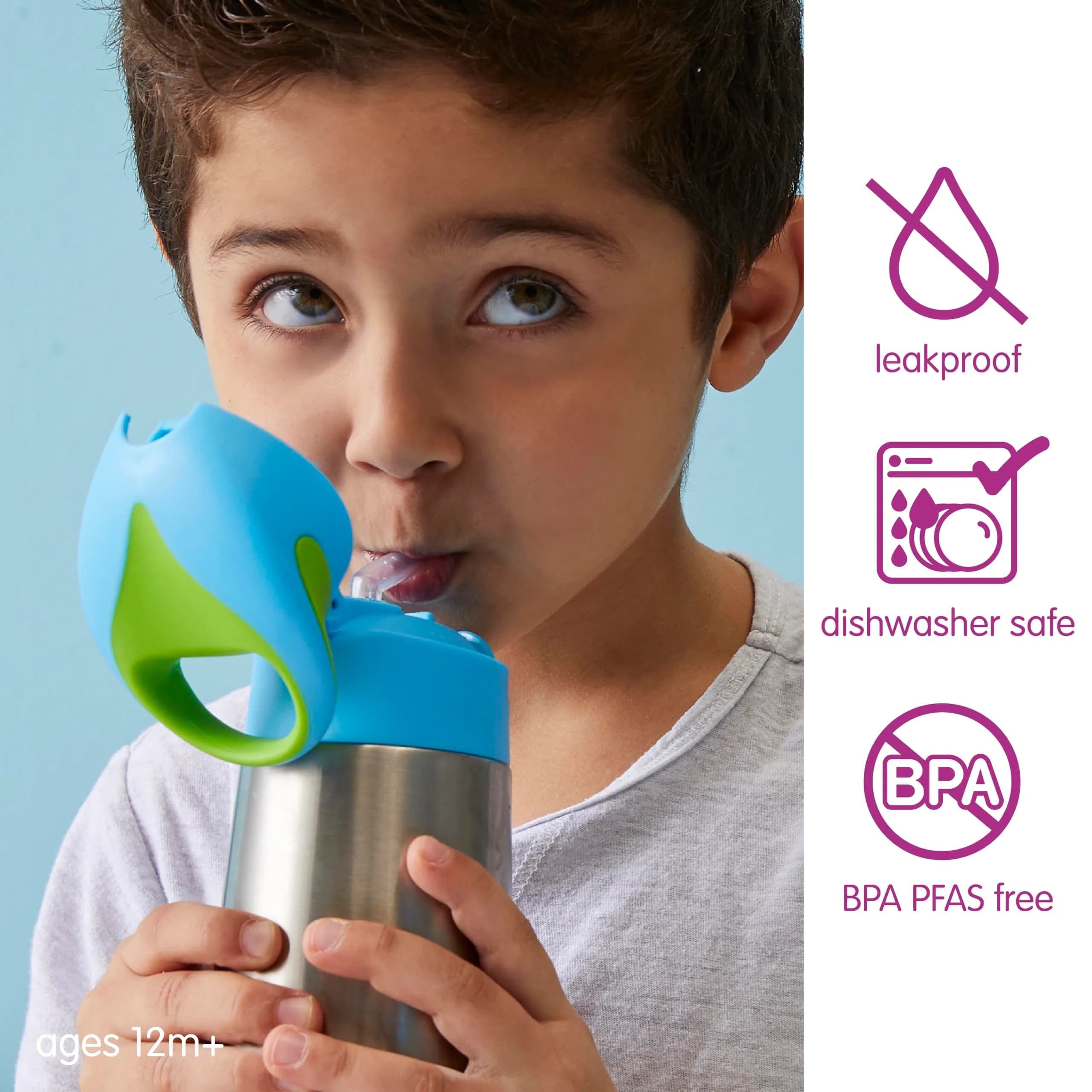 b.box Insulated Water Bottle for Kids, 350ml (12 oz) Ocean Breeze | Keeps Drinks Cold 8 Hrs, Warm 6 Hrs - view 2