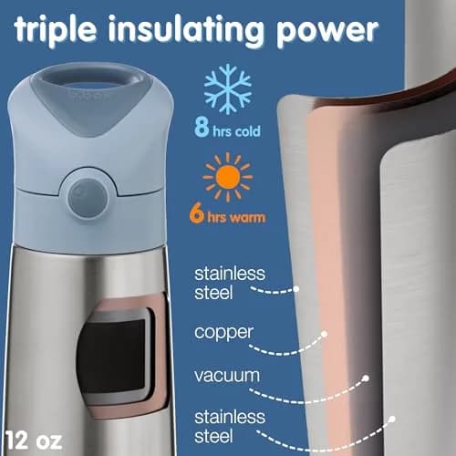b.box Insulated Water Bottle for Kids, 350ml (12 oz) Lemon Sherbet | Keeps Drinks Cold for 8 Hours thumbnail 4