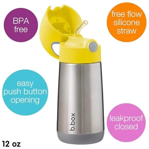 b.box Insulated Water Bottle for Kids, 350ml (12 oz) Lemon Sherbet | Keeps Drinks Cold for 8 Hours thumbnail 3