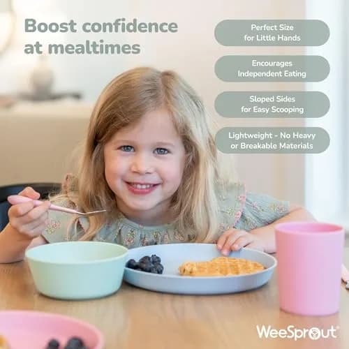 WeeSprout Bamboo Plates Set of 4 20.32cm (8 Inch) | Kid-Safe Dishware for Toddlers thumbnail 3