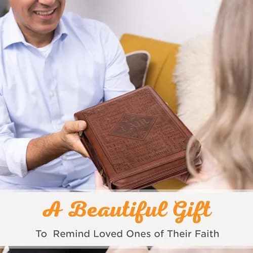 Christian Art Gifts Brown Faux Leather Bible Cover for Men: Names of God Large | Exodus 34:6 Scripture thumbnail 9