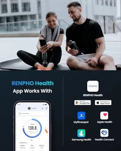 RENPHO Digital Smart Scale, BMI & Body Fat, Bluetooth, 13 Metrics, App Sync, 26cm (10.2") | Accurate Body Composition Tracking thumbnail 4