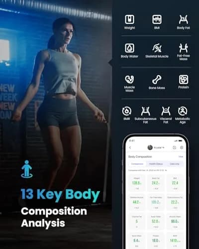 RENPHO Digital Smart Scale, BMI & Body Fat, Bluetooth, 13 Metrics, App Sync, 26cm (10.2") | Accurate Body Composition Tracking thumbnail 2