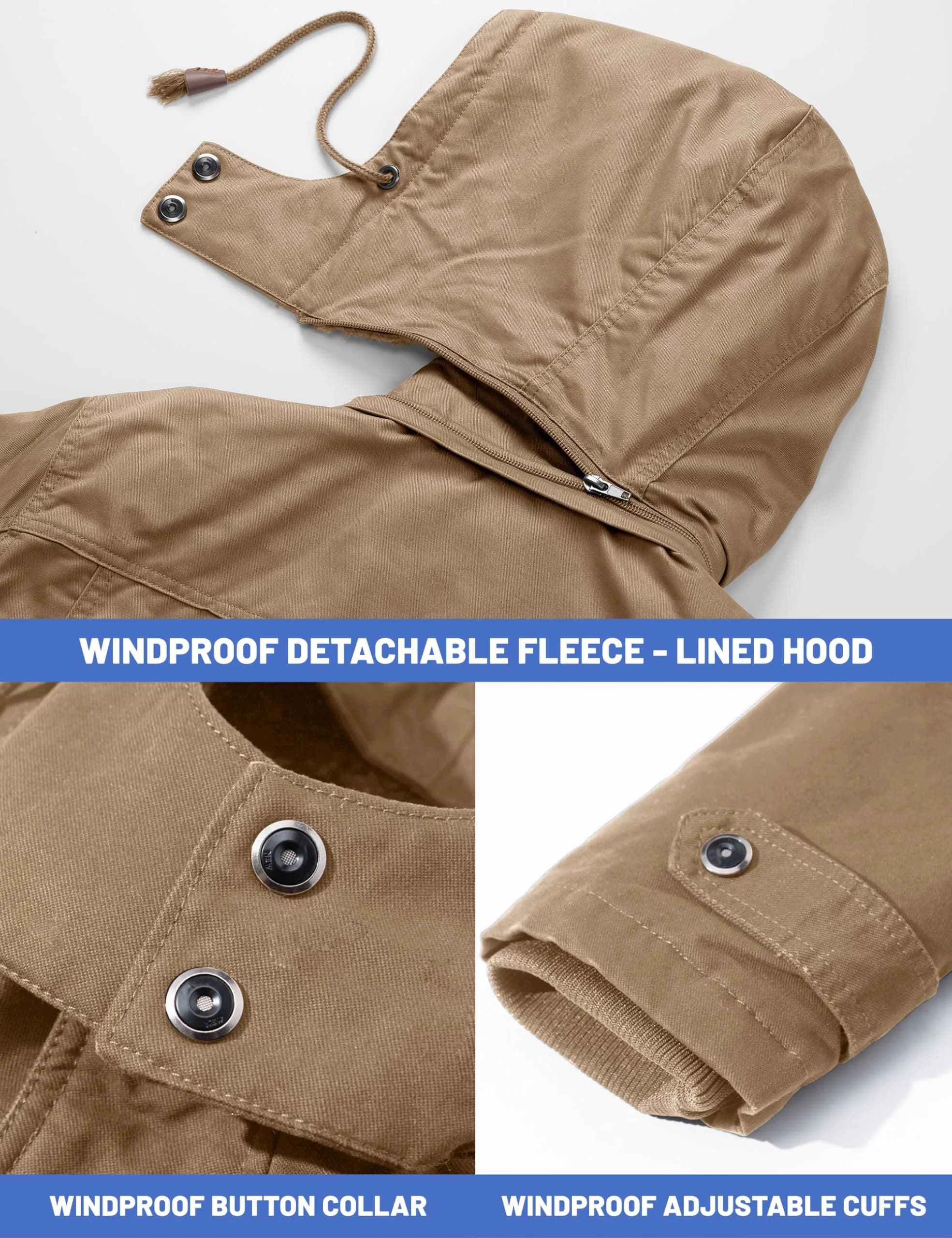 TACVASEN Men's Winter Jacket Fleece Lined Military Thick Coat Khaki L | Windproof & Warm thumbnail 7