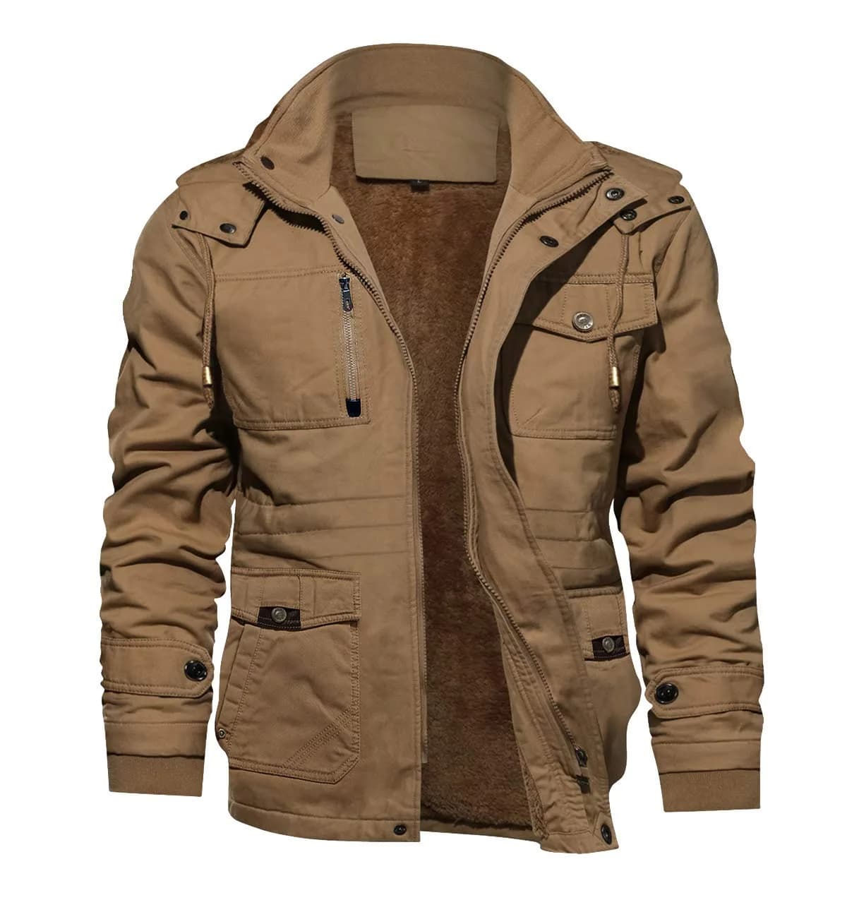 TACVASEN Men's Winter Jacket Fleece Lined Military Thick Coat Khaki XL | Windproof & Warm