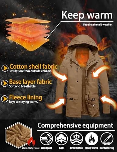 TACVASEN Men's Winter Jacket Fleece Lined Military Thick Coat Khaki XL | Windproof & Warm thumbnail 4